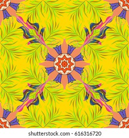 Round texture in Vector illustration. Floral ornament seamless pattern.