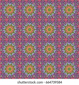 Round texture in Vector illustration. Floral ornament seamless pattern.