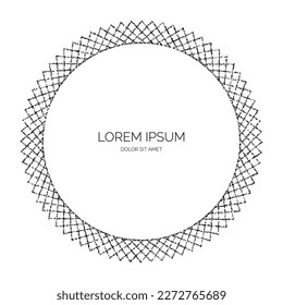 Round textured frame. Black stipple dots circle separator and divider. Dotted frame design. Vector background 