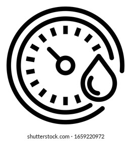 Round thermometer and drop icon. Outline round thermometer and drop vector icon for web design isolated on white background