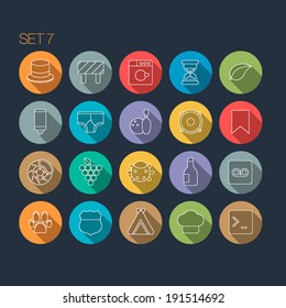 Round Thin Icon with Shadow Set 7