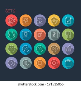 Round Thin Icon with Shadow Set 2