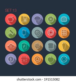 Round Thin Icon with Shadow Set 13