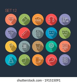 Round Thin Icon with Shadow Set 12