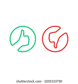 round thin line thumbs up and down logo. concept of super cool or sure client recall and learning mistake or dos and donts. outline style trend simple ui logotype graphic art design isolated on white