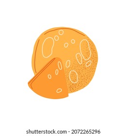 Round thin Russian pancakes. French crepes composition, open and folded ones. Top view of sweet dough homemade food. Colored flat vector illustration isolated on white background.