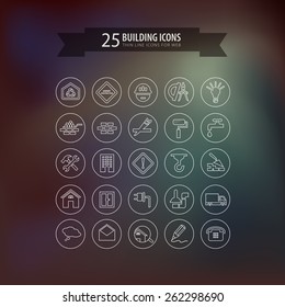 Round think line building icons for web. Vector illustration