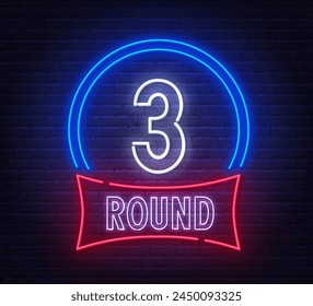 Round Third neon sign on brick wall background.