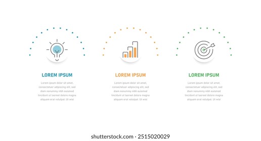 Ein rundes dreistufiges Schema für die Präsentation. Eine moderne Infografik-Vorlage zur Beschreibung des Prozesses, der Phasen und der Abfolge von Ereignissen
