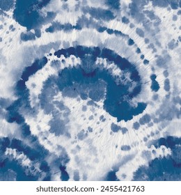 Round Tie Dye Shirt. Grunge Peace. Spiral Seamless Tie Dye. Vector Navy Pattern. Dirty Gradient Circle. Tie Dye Print Swirl. Seamless Fabric Shibori. Dyed Grunge Repeat. Blue Swirl Background.