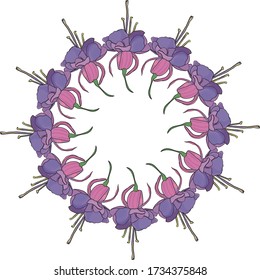 Round tight wreath of flowers with leaves. For festive decoration of cards, invitations. Vector floral ornament.