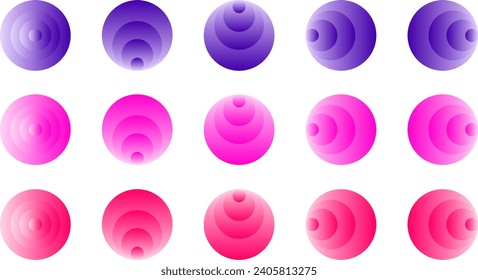 Round tillted buttons with pink and purple colors. 