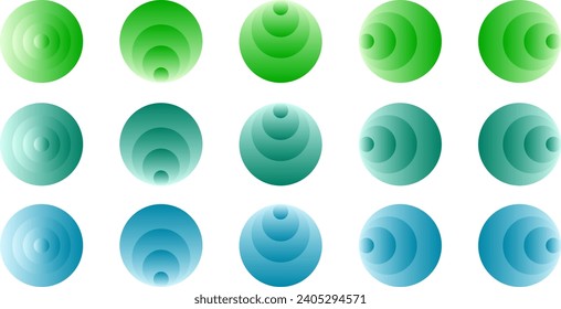 Round titled cone icons in green and blue colors.