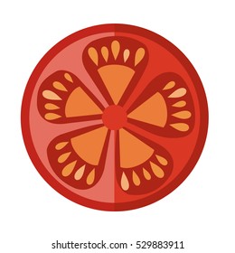 Round tomato slice isolated. Editable element for your design. Grocery store assortment, healthy nutrition. For icons, ad, infographics. Vegetables ingredient for dishes. Vector in flat style.