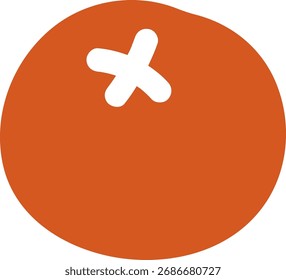 A round tomato with a white cross mark in a flat style. The vegetable is depicted in a bold, clean manner. Cartoon vector illustration.