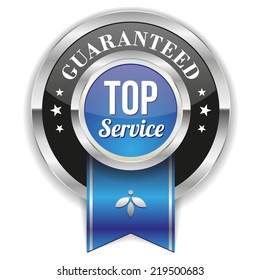 Round top service badge with metallic border and blue ribbon