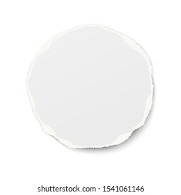 Round torn paper tear with soft shadow isolated on white background. Vector paper template.