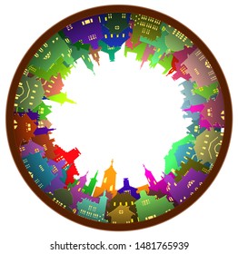 Round town isolated background. Houses in a circle, vector