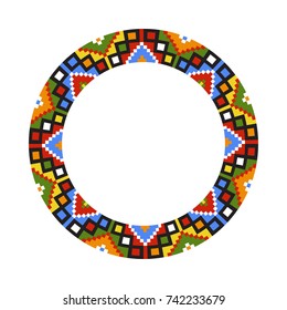 Round traditional Ukrainian ornament. Vector ethnic circular pixel pattern