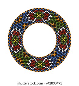 Round traditional Ukrainian ornament. Vector ethnic circular pixel pattern