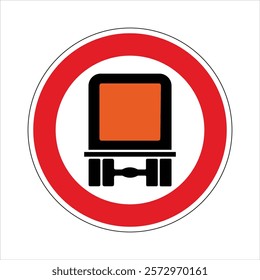 Round traffic sign prohibiting the passage of trucks, with a red border and white background.