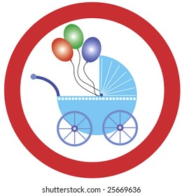 round traffic sign with red border and a baby buggy