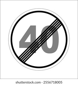 Round traffic sign showing the end of minimum speed limit 40 kilometers per hour.