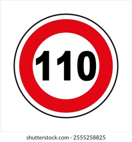 Round traffic sign showing speed limit of 110, important for road safety and traffic regulations.