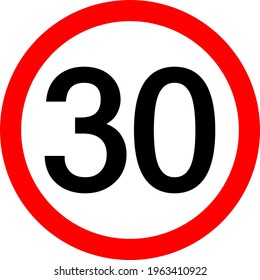 Round traffic sign, Speed limit 30 km per h.