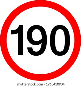 Signo de tráfico redondo, límite de velocidad de 190 km por h.