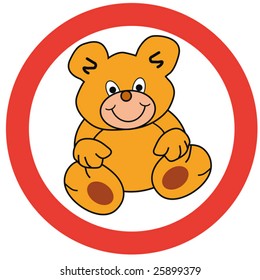 round traffic sign wit a teddy bear
