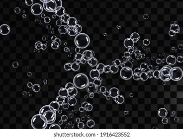 Round transparent clean realistic soap bubbles on a transparent abstract background. Vector illustration