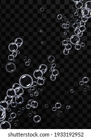 Round transparent clean realistic soap bubbles on a transparent abstract background. Vector illustration