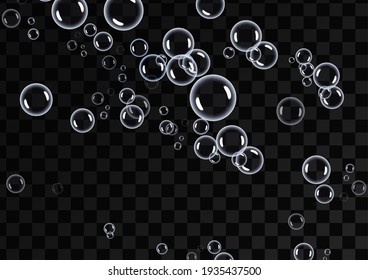 Round transparent clean realistic soap bubbles on a transparent abstract background. Vector illustration