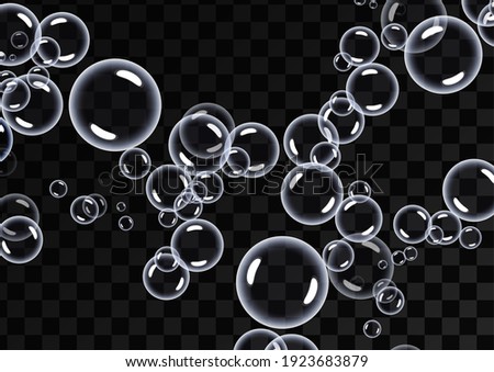 Round transparent clean realistic soap bubbles on a transparent abstract background. Vector illustration