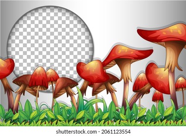 Round transparent frame with many mushrooms illustration