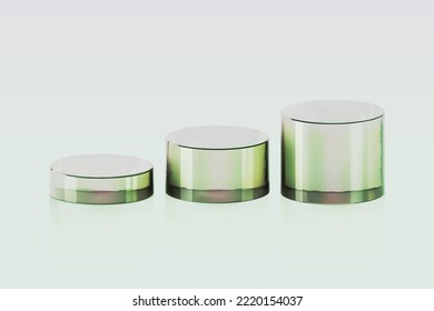 Rund transparentes Produkt, Kristallbühne für Beauty-Kosmetik-Werbung. Zylinderglas steht für Produktanzeige.