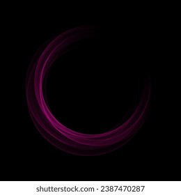 Round transparent purple frame on black background, design element