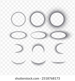 Round transparent realistic shadows set. Cut paper effect.