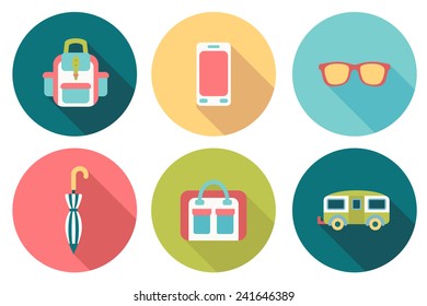 Round travel flat colour Icons with shadow