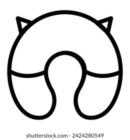 Round travel pillow icon. Line art logo of inflatable pillow for neck, rest and sleep. Black illustration of accessory for transport, long journey and trip.