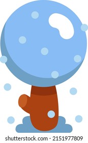 Round tree covered in snow, illustration, vector on a white background.