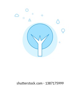 Round Tree Flat Vector Icon. Wild Tree Illustration. Light Flat Style. Blue Monochrome Design. Editable Stroke. Adjust Line Weight.
