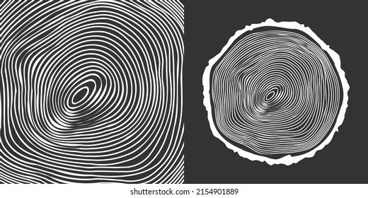 Round Tree Trunk Cut, Sawn Pine Or Oak Slice. Saw Cut Timber, Wood. White Wooden Texture With Tree Rings. Hand Drawn Sketch. Vector Illustration