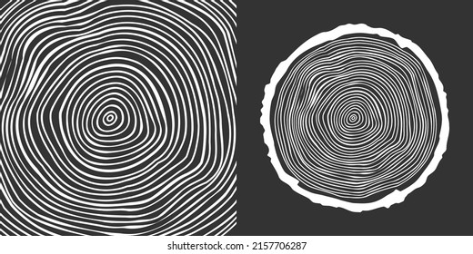 Cortar el tronco de árbol redondo, aserrar el pinar o roble. Vi madera cortada, madera. Textura de madera blanca con anillos de árbol. Esbozo dibujado a mano. Ilustración del vector