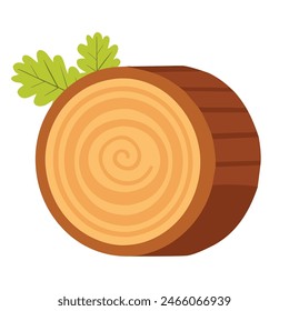 Round tree trunk cut, sawn pine or oak slice. Saw cut timber, wood. Brown wooden texture with tree rings. Hand drawn sketch. Vector illustration