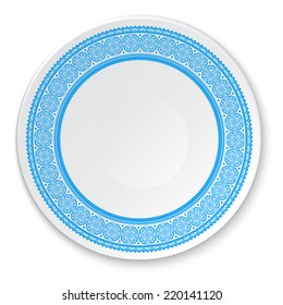 Round  tribal ornament. Pattern shown on the ceramic plate. Vector illustration.