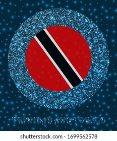 Round Trinidad and Tobago badge. Flag of Trinidad and Tobago in glowing network mesh style. Country network logo. Stylish vector illustration.