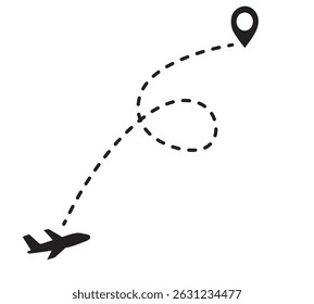 round trip travel concept. plane travelling from start point to end point with dotted line tracing