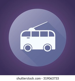 Round trolleybus icon on soft violet background